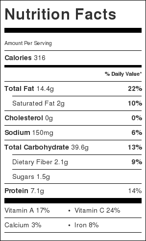 Spaghettini Nutrition Label