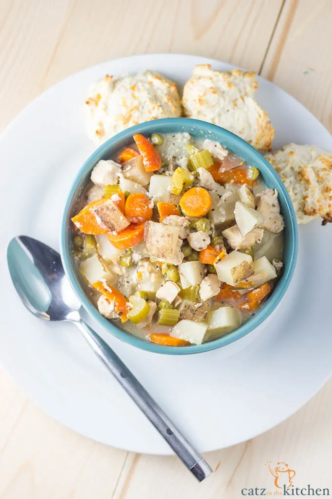 Slow Cooker Creamy Chicken Stew | Catz in the Kitchen | catzinthekitchen.com | #fall #stew #slowcooker