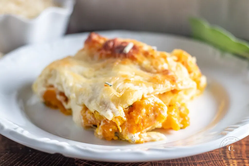 Butternut Squash and Sage Lasagna on a plate 