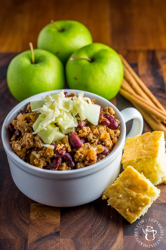 This warm, comforting bowl of Chipotle Turkey Chili is a perennial family favorite in our home! Apples & cheddar really top it off...literally!