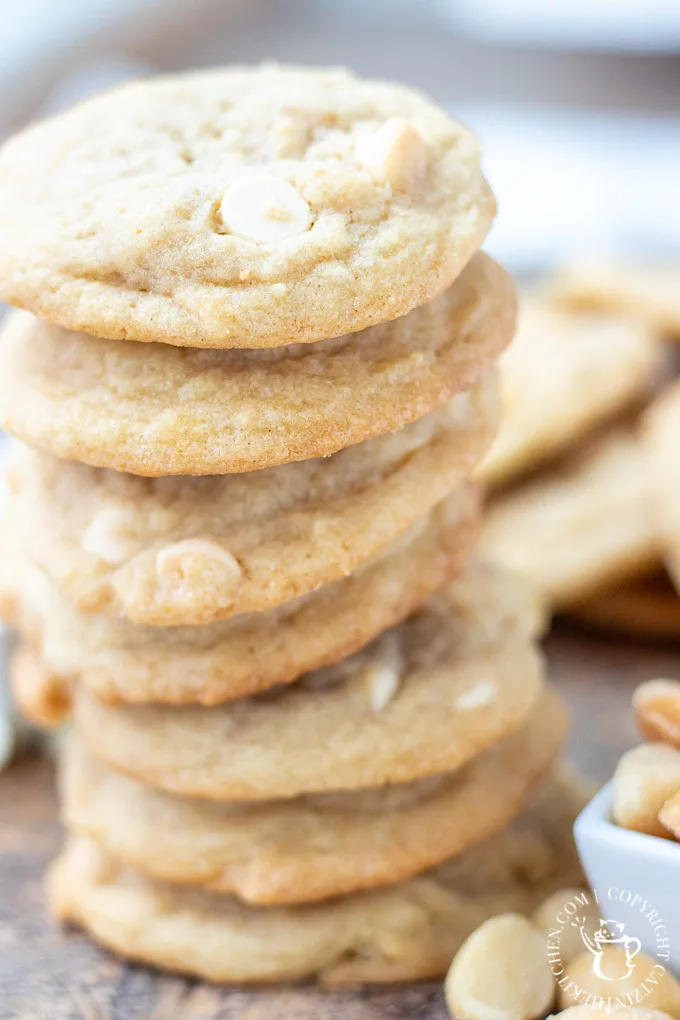 White Chocolate Macadamia Nut Cookies stacked up