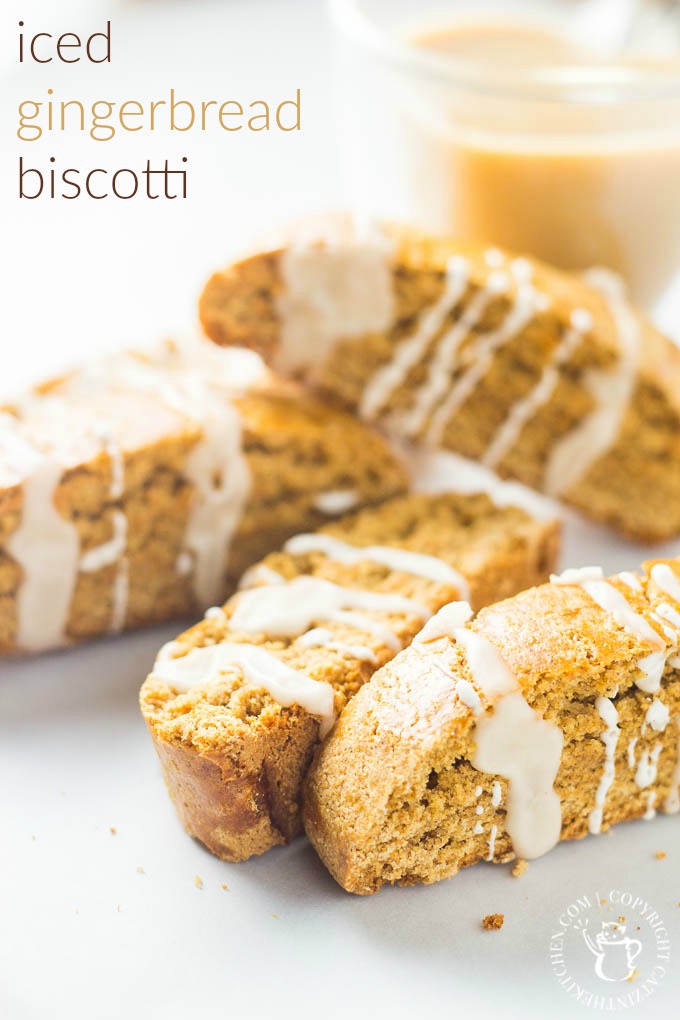 Iced Gingerbread Biscotti | Catz in the Kitchen | catzinthekitchen.com | #gingerbread #biscotti #icing