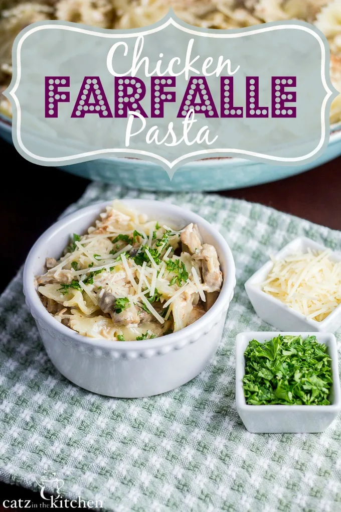 Chicken Farfalle Pasta | Catz in the Kitchen | catzinthekitchen.com #pasta #slowcooker #mushrooms