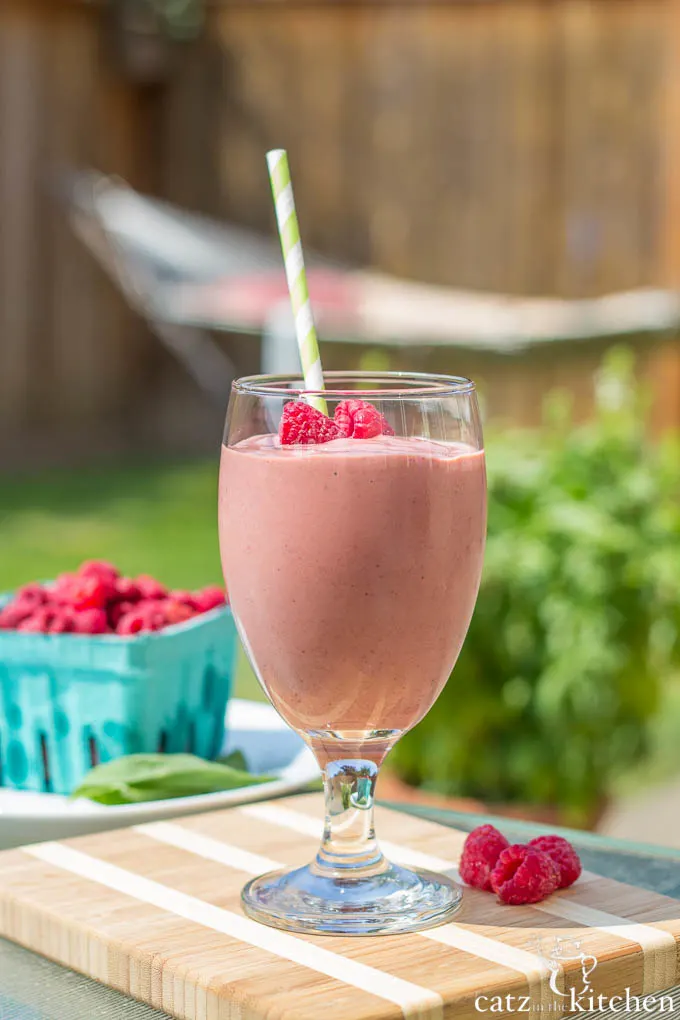 Raspberry & Basil Smoothies | Catz in the Kitchen | catzinthekitchen.com | #ORberries