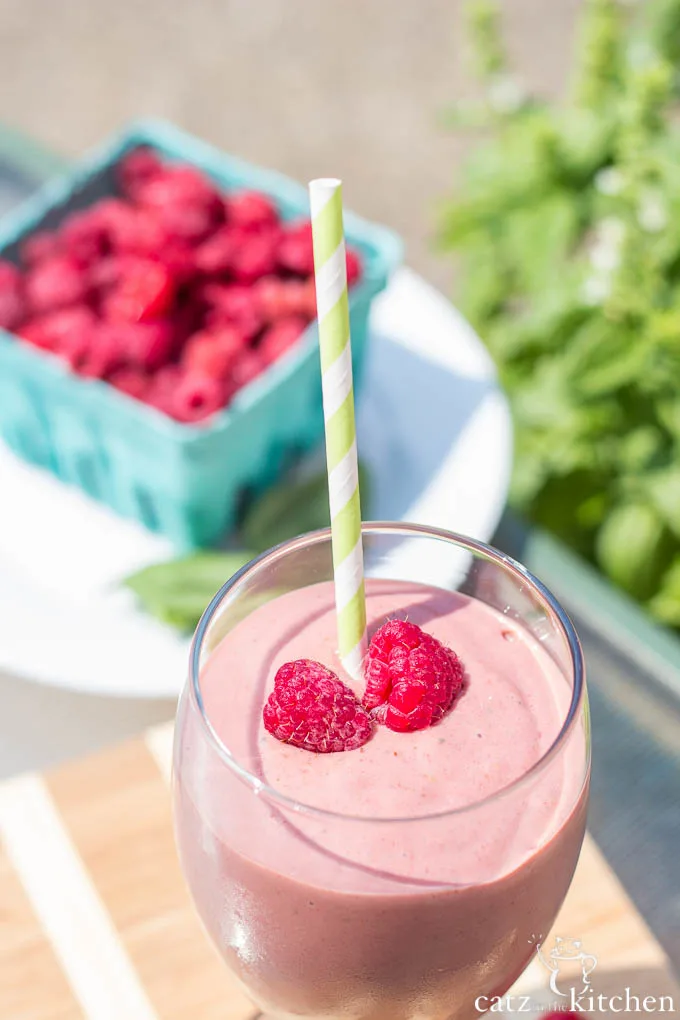 Raspberry & Basil Smoothies | Catz in the Kitchen | catzinthekitchen.com | #ORberries