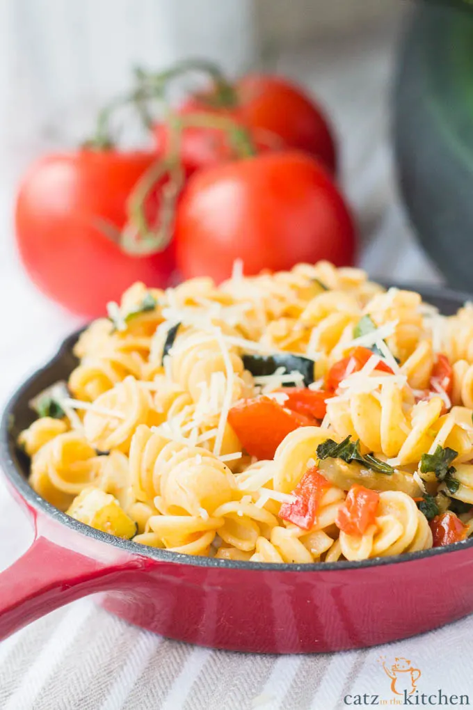 Roasted Zucchini & Tomato Pasta | Catz in the Kitchen | catzinthekitchen.com | #zucchini #pasta #fall