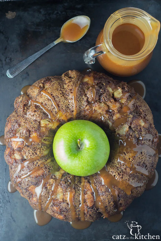 Salted Caramel Apple Cake | Catz in the Kitchen | catzinthekitchen.com | #caramel #fall #cake
