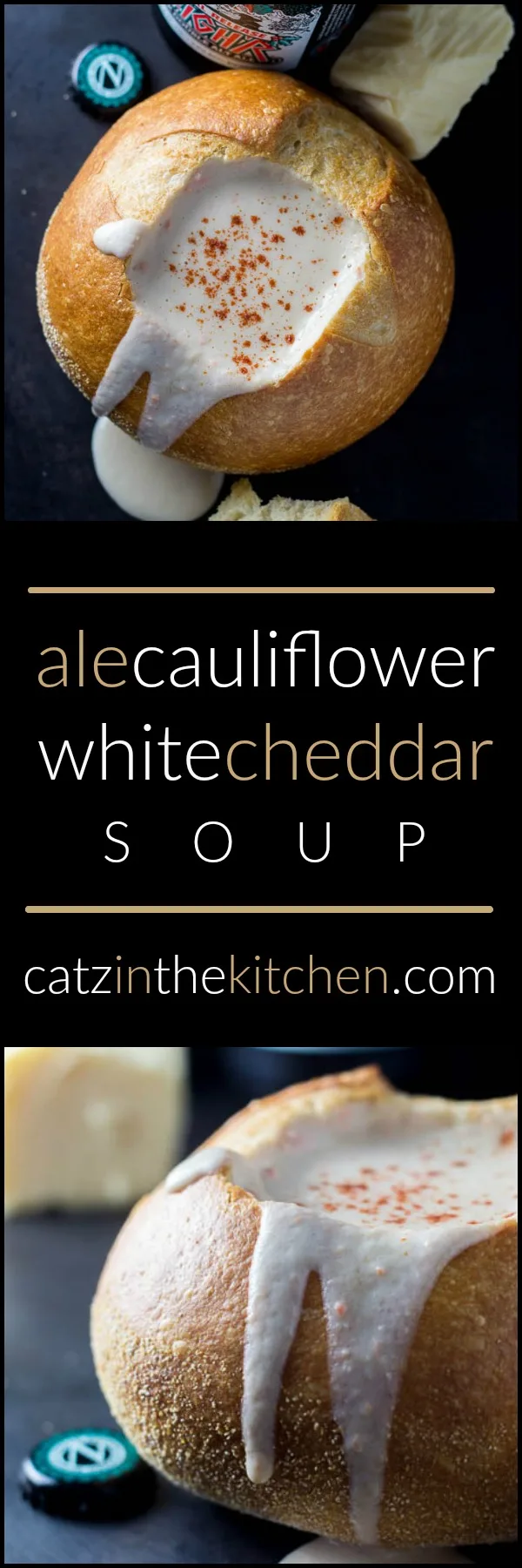 Ale, Cauliflower, & White Cheddar Soup | Catz in the Kitchen | catzinthekitchen.com | #whitecheddar #soup #beer