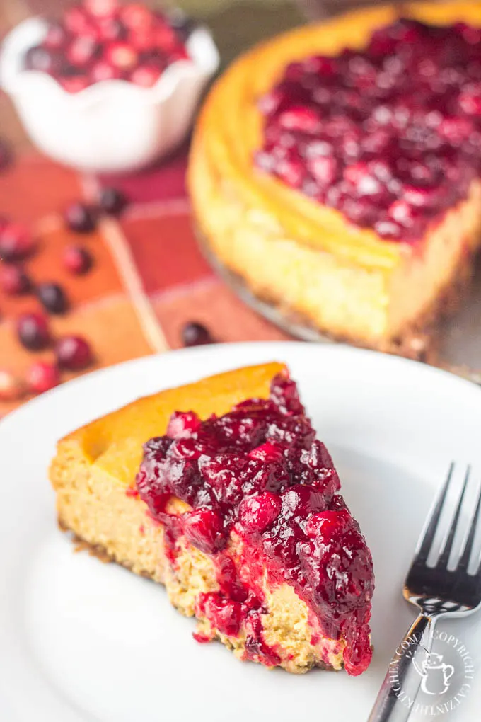 Pumpkin Cranberry Cheesecake | Catz in the Kitchen | catzinthekitchen.com | #dessert #pie #cranberries #Thanksgiving