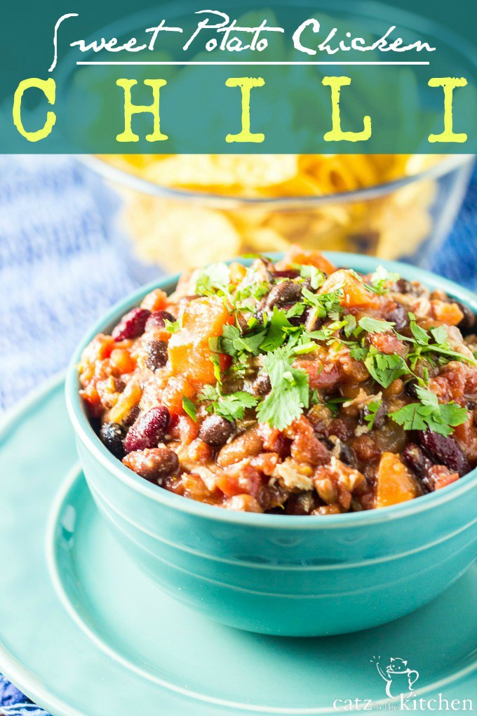 Slow-Cooker Sweet Potato Chicken Chili | Catz in the Kitchen | catzinthekitchen.com #SlowCooker #Chili #SweetPotatoes