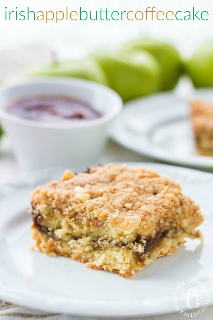 This slightly savory (but mostly sweet) brunch recipe for Irish Apple Butter Coffee Cake is full of warm apple flavor and lots of wonderful spices!