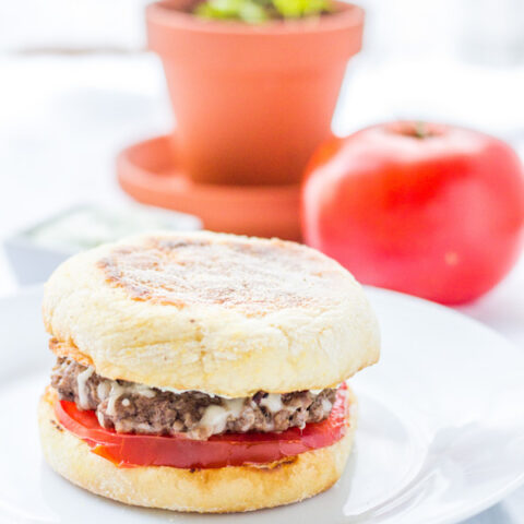 These Basil Garlic Burgers are easy to make and packed with flavor! Plus, when you serve them on an English muffin, they are cute and fun to eat!