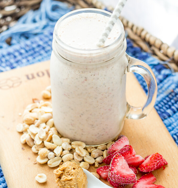 The next time you're craving a peanut butter and jelly sandwich, try making this protein PB&J smoothie instead! It's absolutely delicious and super healthy!