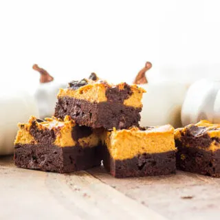 These swirled pumpkin cheesecake brownies are fun, festive, and easy to make! Not too sweet, with a subtle pumpkin flavor, let the kiddos help whip them up!