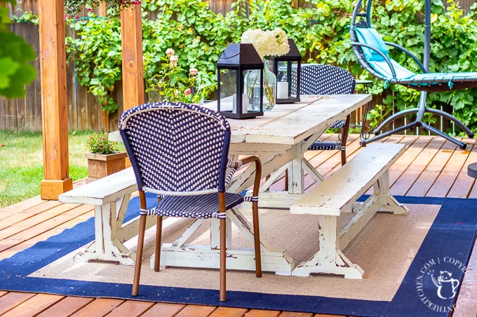 After seeing the farmhouse tables outside in Waco, we decided to try building our own Magnolia Silos Outdoor Table. It's a pretty simple DIY project!