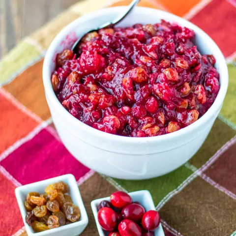 Forget the canned stuff and whip up a flavorful, homemade spiced cranberry sauce with pecans and raisins this Thanksgiving - in about 15 minutes!