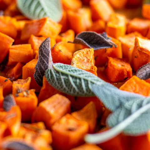 These Rosemary & Maple Glazed Sweet Potatoes are simple, tasty, and pair with lots of different main dishes. Our new favorite way to eat sweet potatoes!
