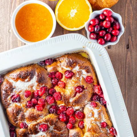 This baked cranberry orange croissant French toast is one of those dishes that comes out gourmet-looking and sophisticated, but is actually absurdly simple!