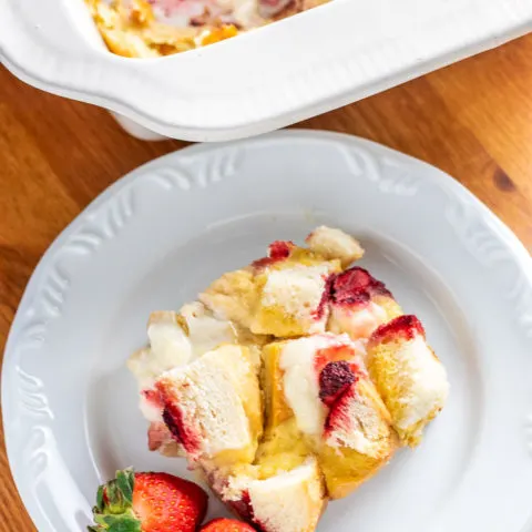 Easy, fresh, bright, sweet, & creamy, this Strawberries & Cream Overnight French Toast features frozen Oregon berries so you can make it all year long!