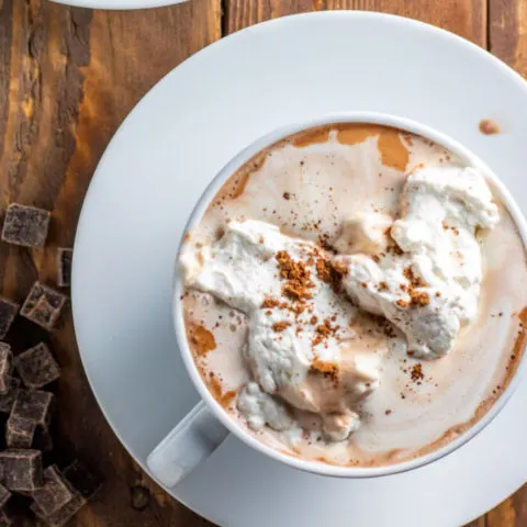 Feeling like you've outgrown your average hot cocoa? Make yourself some grown up hot chocolate from scratch with cocoa, vanilla, salt, milk, and cream!