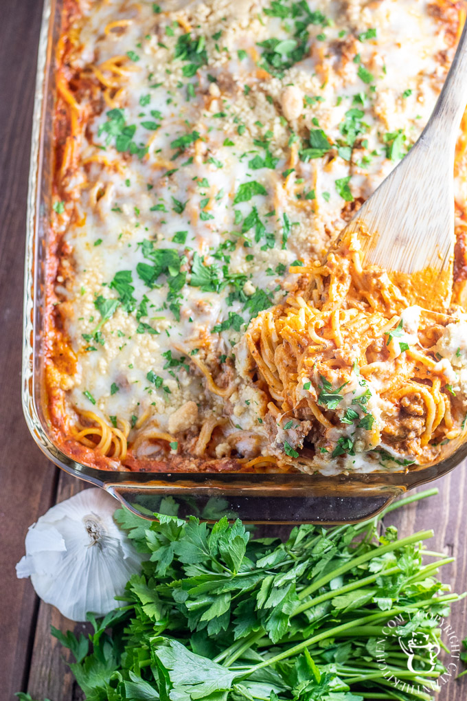 These easy recipe for a quick baked spaghetti is perfect for a family meal at home, or better yet, bringing a meal to someone who needs one!