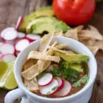 This comforting, brothy take on tex mex chicken tortilla soup is easy to make in a hurry, and features simple, staple ingredients and easy directions!