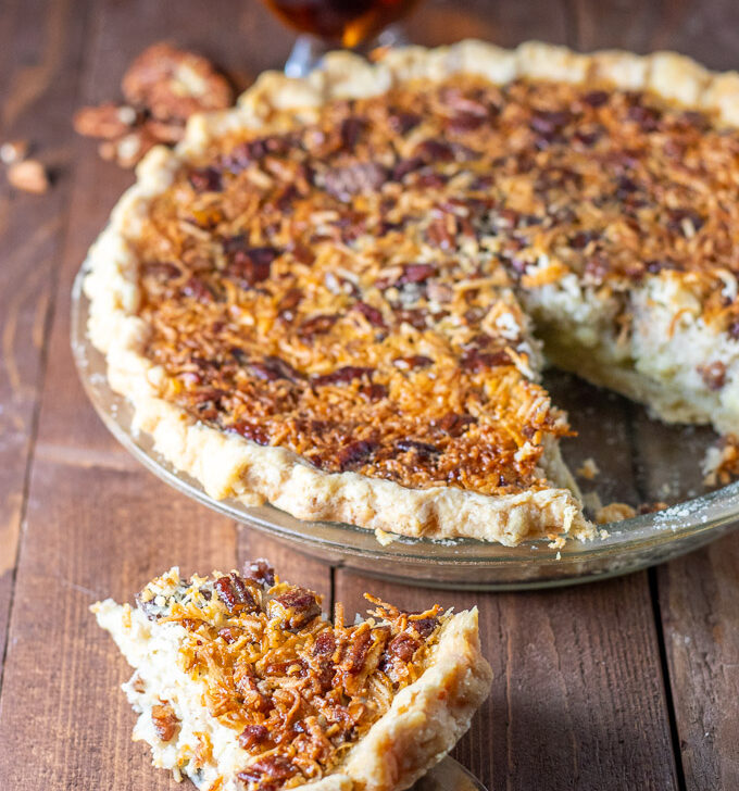 Looking for a twist on a holiday standby? This bourbon coconut custard pecan pie adds some new textures and flavors to this perennial favorite recipe!