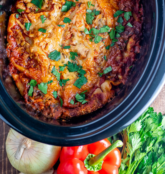 This easy recipe for slow cooker veggie lasagna is one of those crazy-day busy-parent end-of-day lifesaver kind of meals! Plus...leftovers!