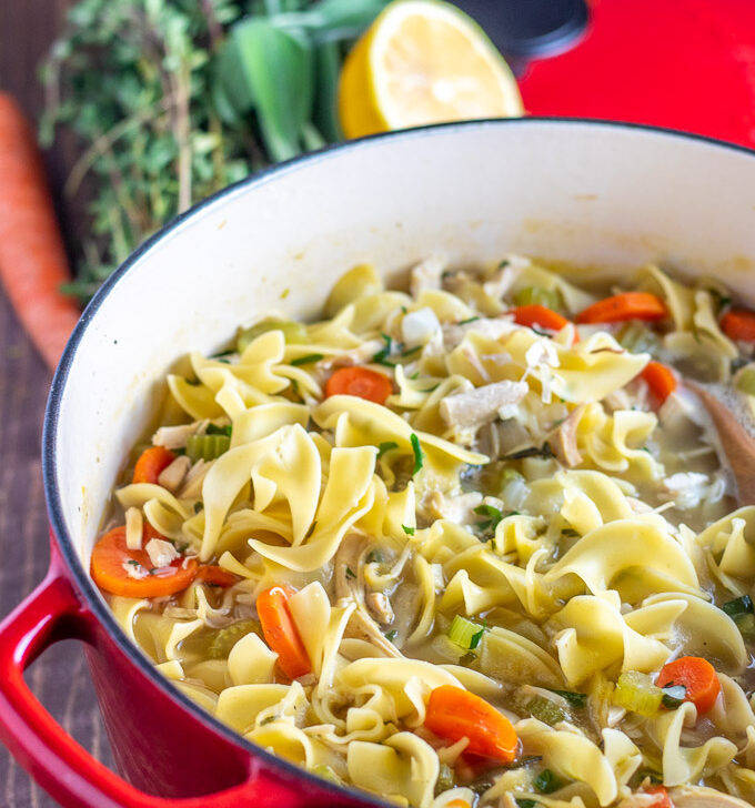 A flavorful, quick, easy, recipe for homemade chicken noodle soup - make this when your family is under the weather - or when you just want some comfort!