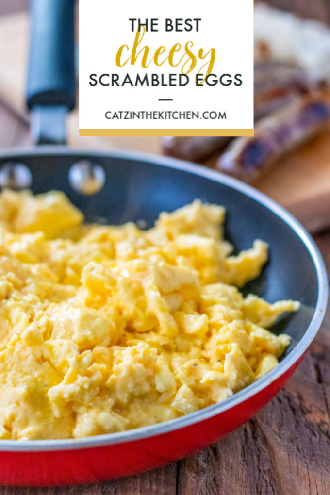 This incredibly simple four-ingredient recipe results in the best cheesy scrambled eggs we know how to make! Breakfast, brunch, or breakfast for dinner!