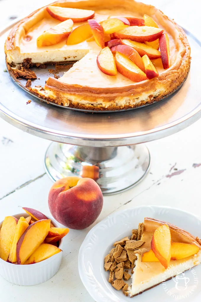 peach cheesecake with ginger snap crust