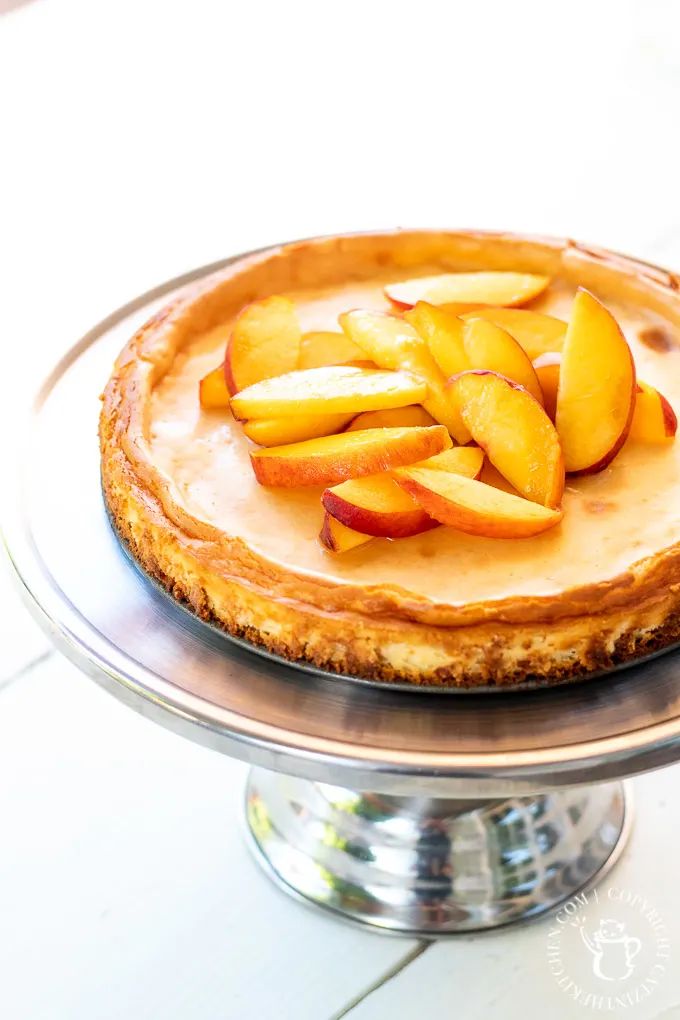 cheesecake with peaches and a ginger crust