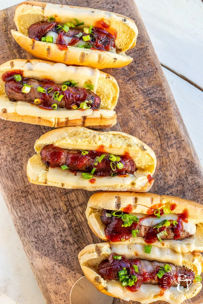 This is so easy, it's barely even a recipe! Instead of plain ole' hotdogs, why not punch it up with some bacon wrapped cheese dogs? 