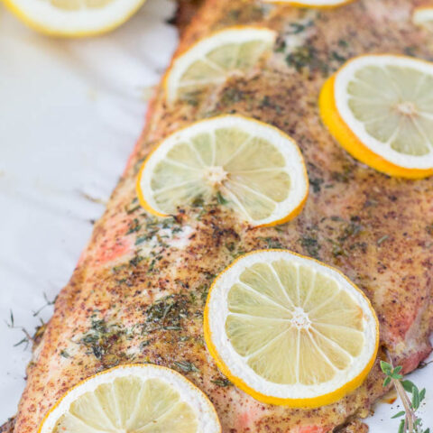 Roasted Glazed Honey Mustard Salmon with Thyme