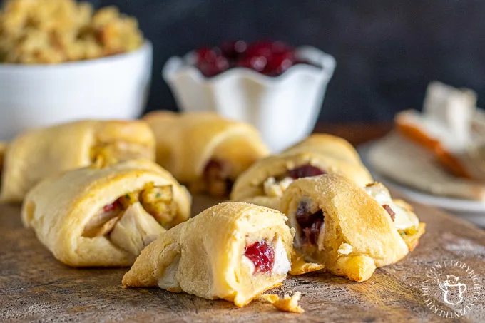 Crescent rolls filled with Thanksgiving leftovers