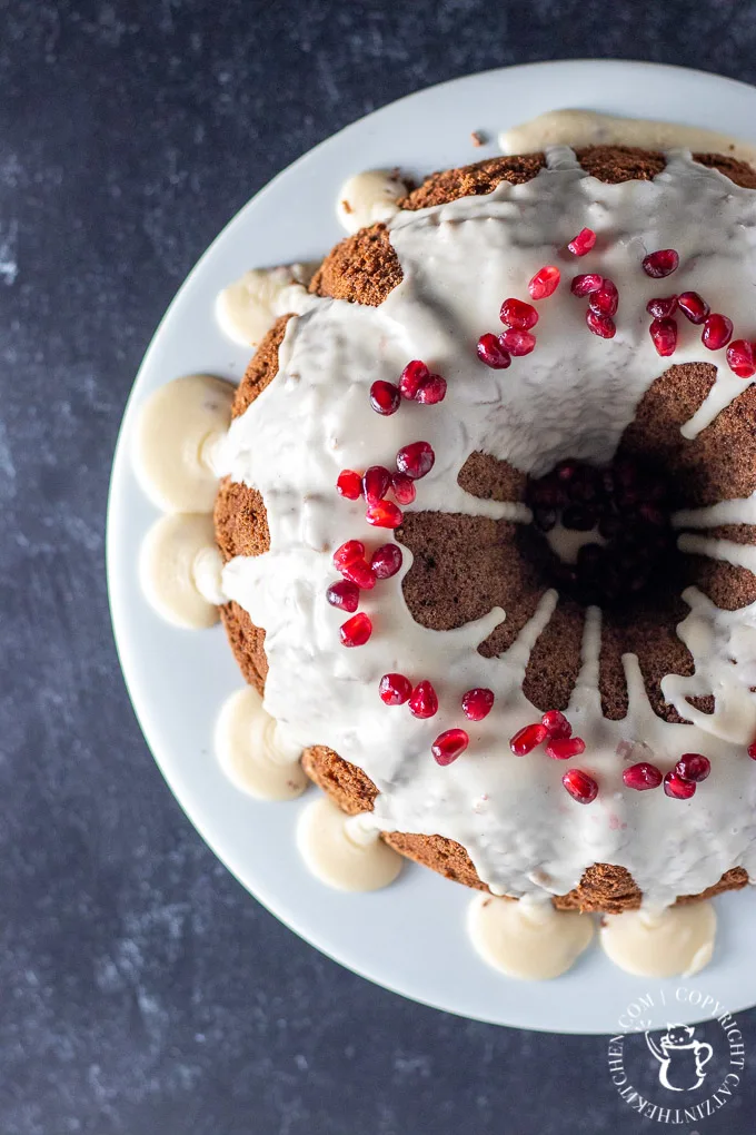 Cocoa Chiffon Cake with pomegranate arils 