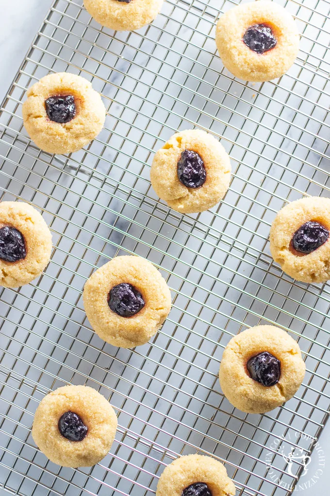 Thumbprint Cookies on a cooling rack