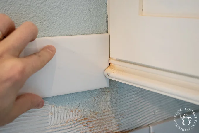 trimming trim to fit DIY Subway Tile Backsplash