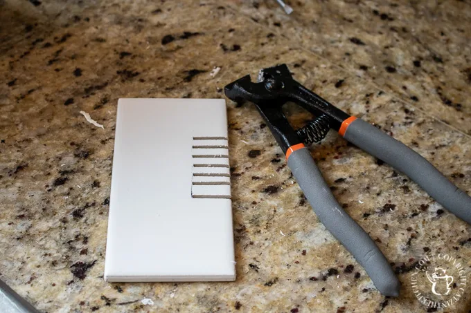 cutting tile for DIY Subway Tile Backsplash