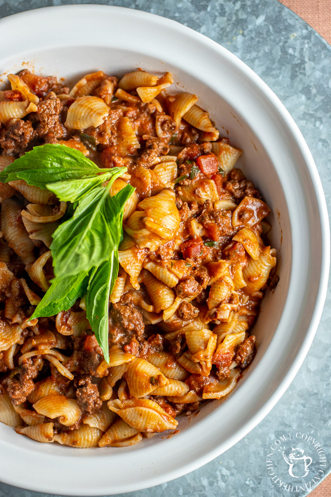 Pasta Bolognese with basil