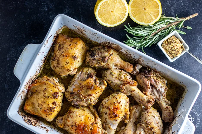 One Pan Roasted Rosemary Mustard Chicken with lemons