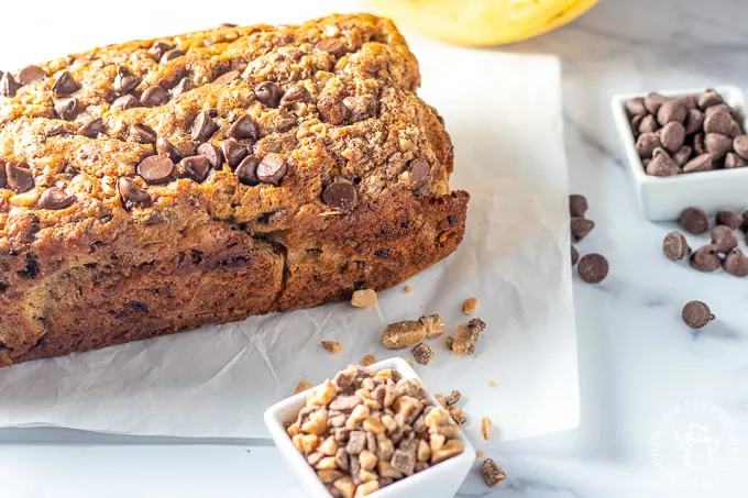 Toffee Chocolate Chip Banana Bread loaf