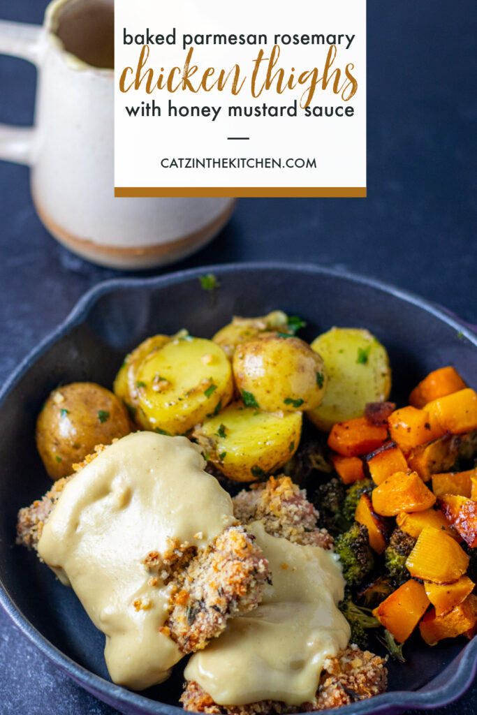 Baked Parmesan Rosemary Chicken Thighs with Honey Mustard Sauce