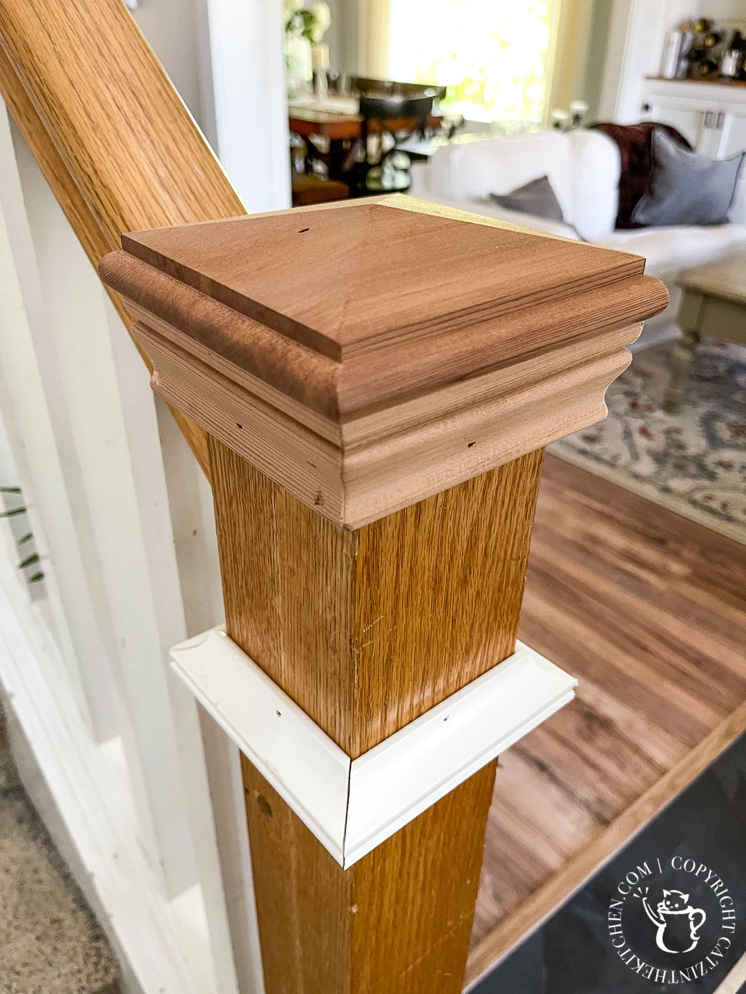 moulding for newel post makeover 