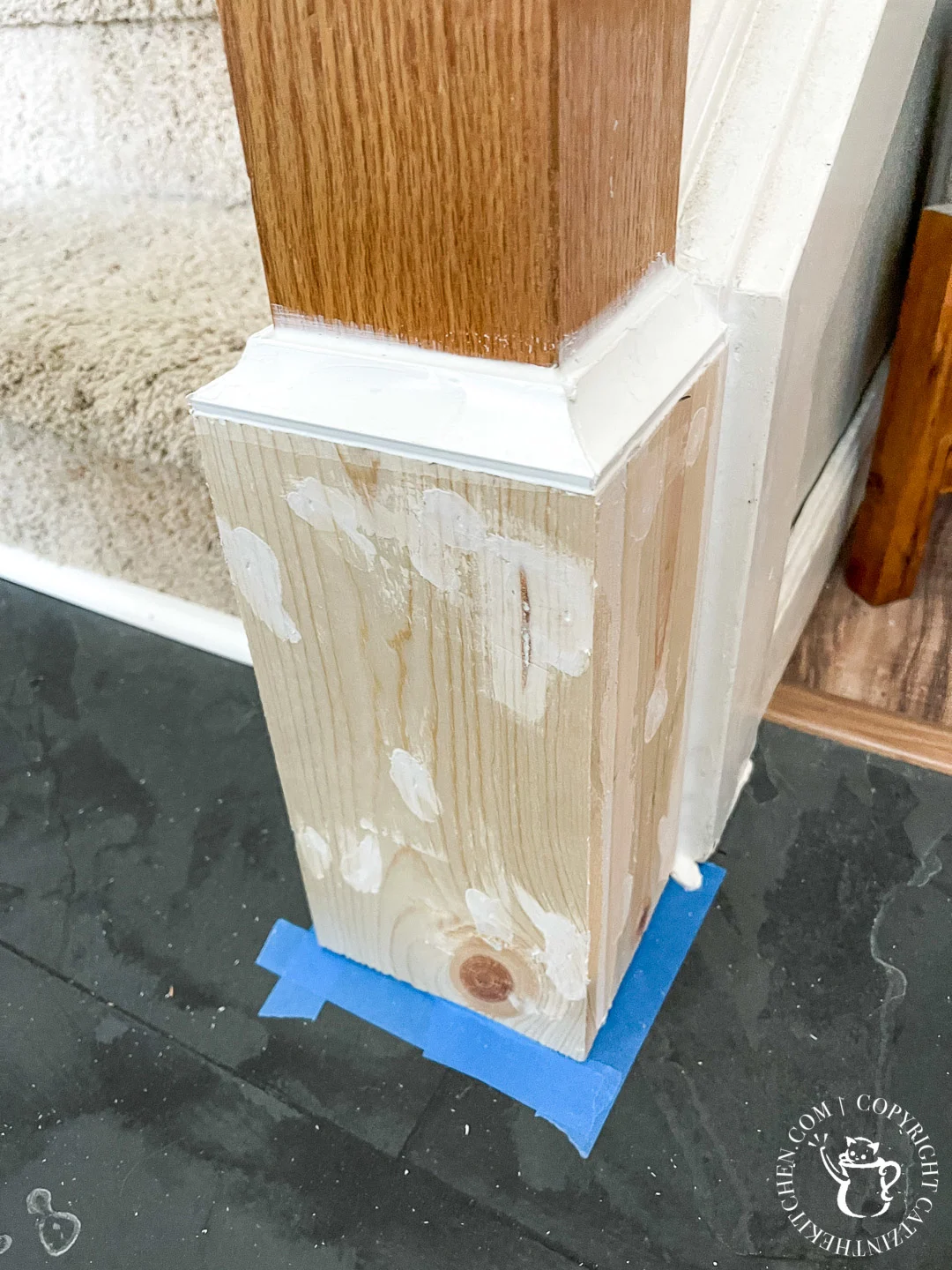 caulking base of newel post