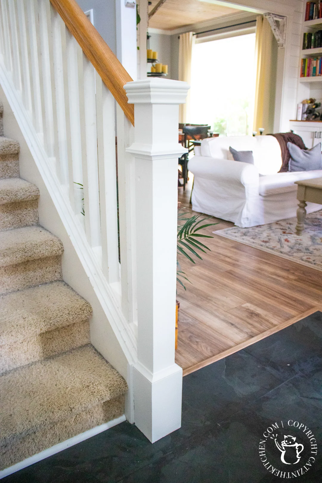 DIY $20 Newel Post Makeover tutorial 