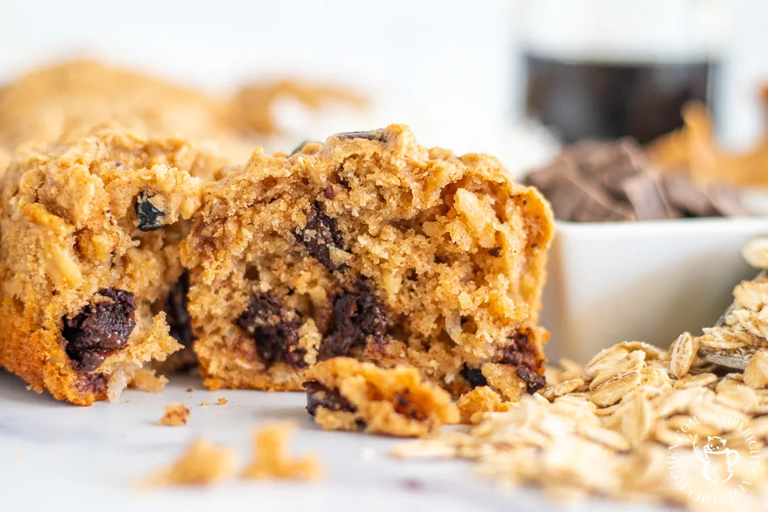 Peanut Butter & Chocolate Oat Muffins closeup 