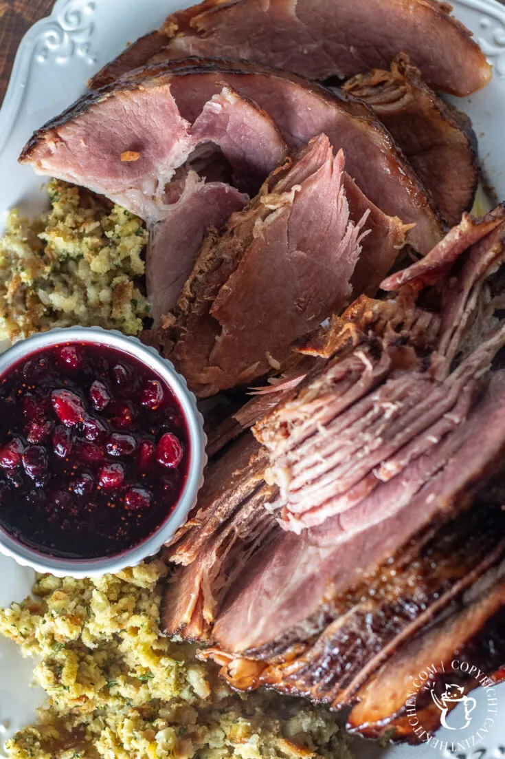 Spiral Ham with Cranberry Glaze with sides