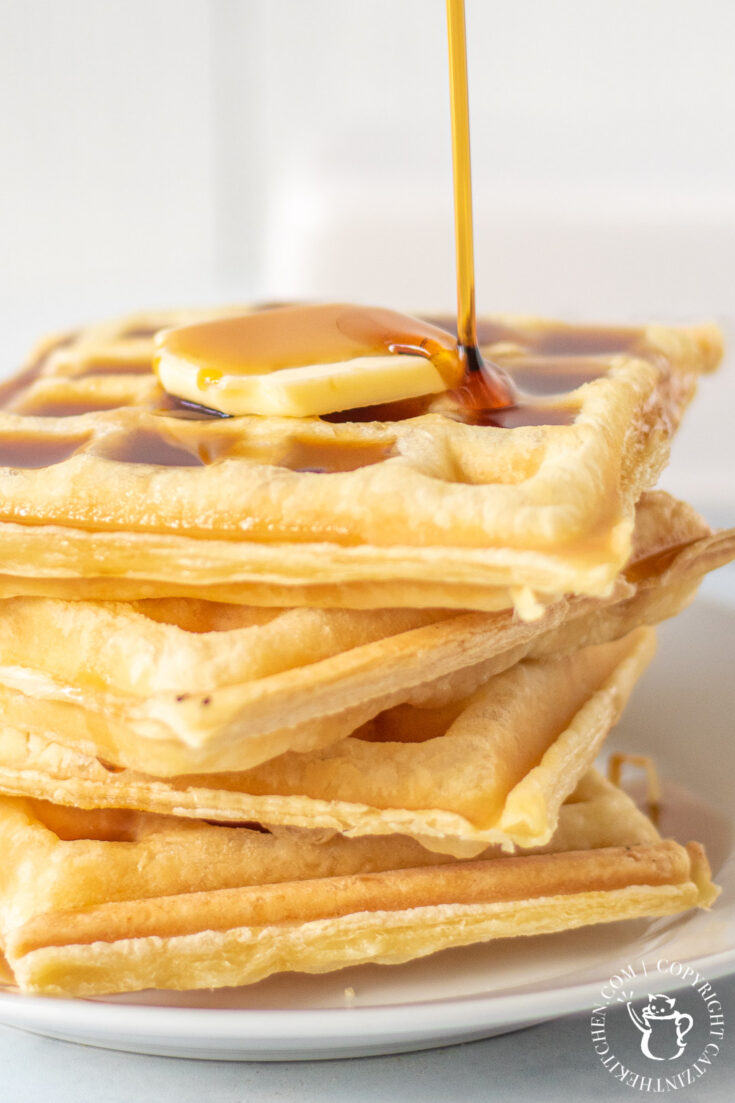 Puff Pastry Waffles drizzling syrup 