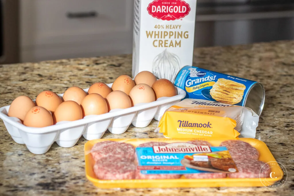 Ingredients for Sausage Egg & Cheese Biscuit Breakfast Sandwich